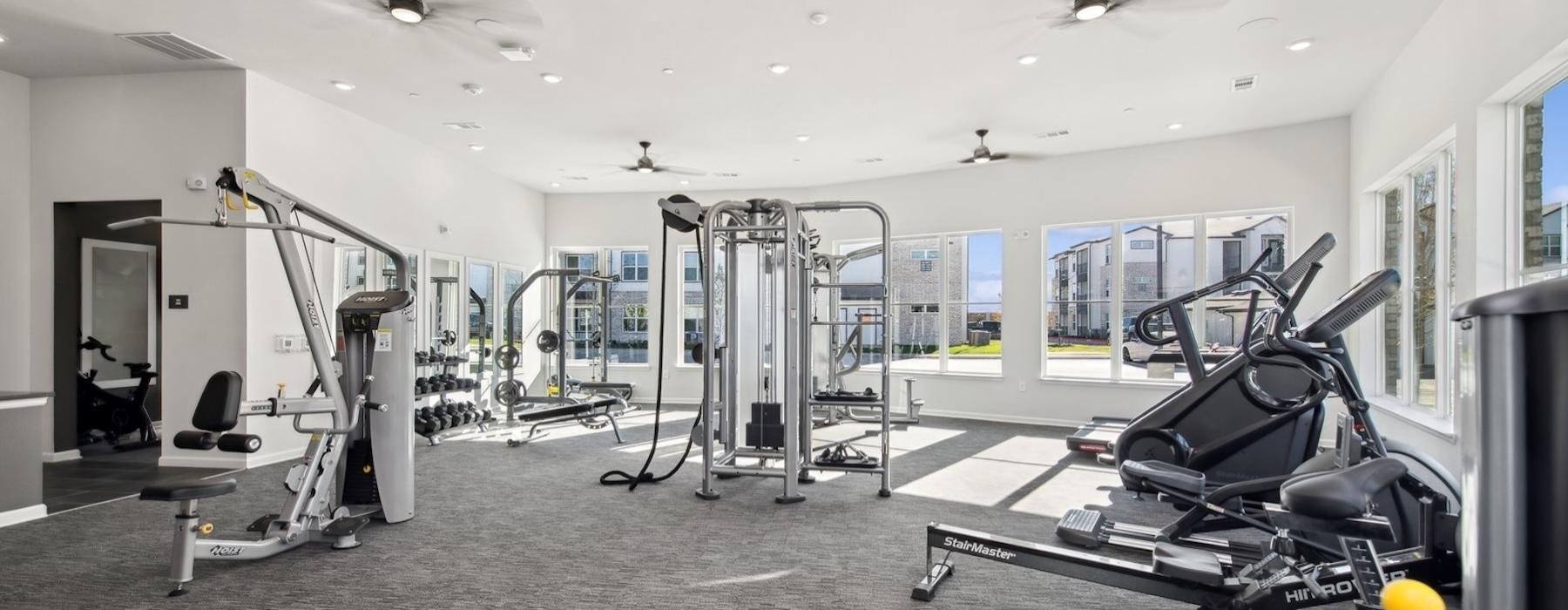 a gym with treadmills